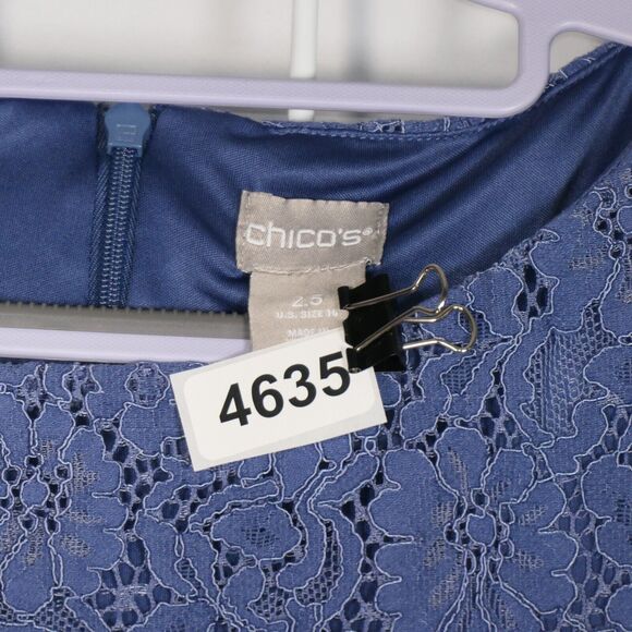 Chicos Blue Sheath Dress Women Size 2.5 14 Lace Overlay Lined Boho Career - Picture 8 of 8
